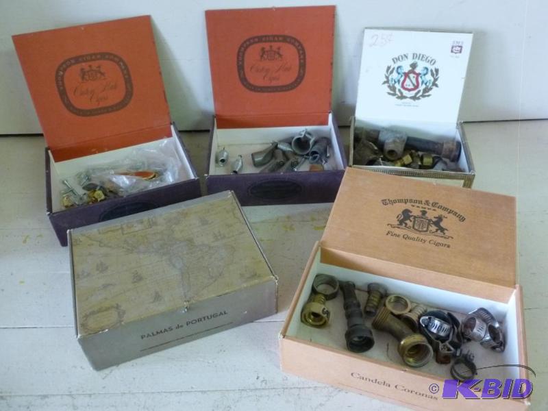 lot 140 image: Five flip lid boxes with small handyman type ...