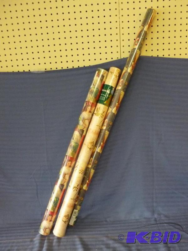 lot 166 image: Lot of three large rolls of Christmas wrap, a...