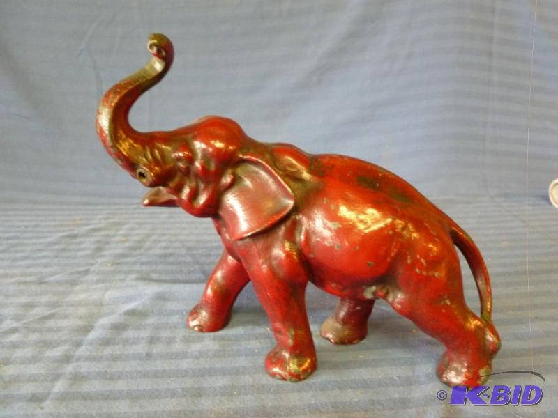 lot 168 image: Large collectible painted cast metal elephant...