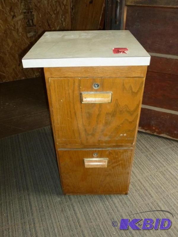 lot 187 image: Two drawer wooden file cabinet, measures 17&q...