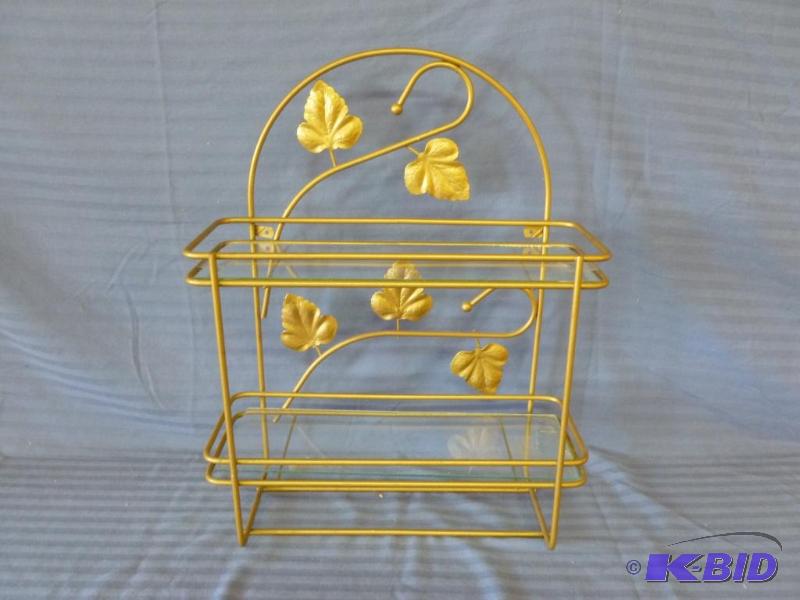 lot 24 image: Nice metal rod two tiered glass wall figurine...