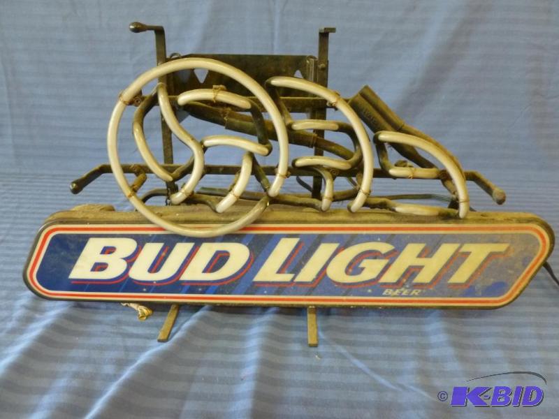 lot 3 image: Bud Light beer neon that measures 12" H ...