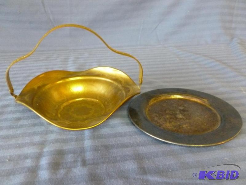 lot 49 image: Vintage etched brass handled basket and a W.A...