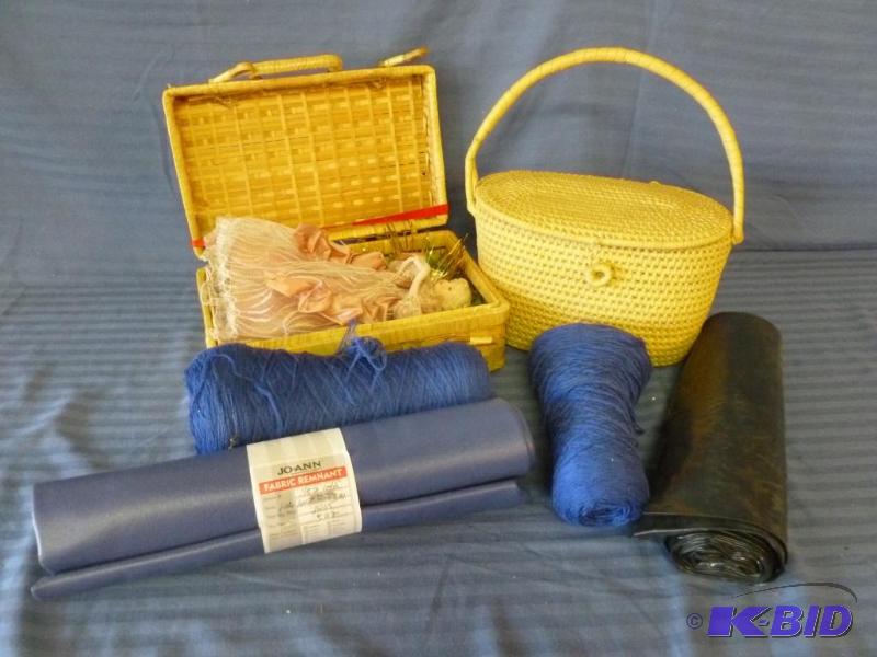 lot 59 image: Lot of sewing baskets, yarn, roll of plastic....