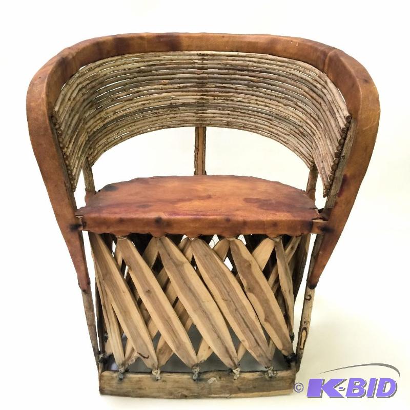 lot 12 image: Vintage handmade equipale rustic leather chair