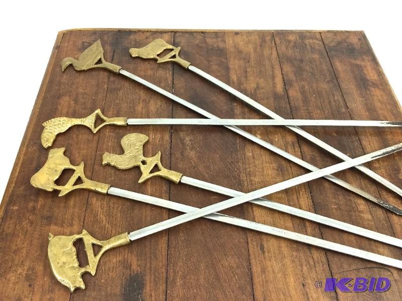 lot 15 image: Vintage animal exotic shish kabob skewers brass from Persia lot of 6
