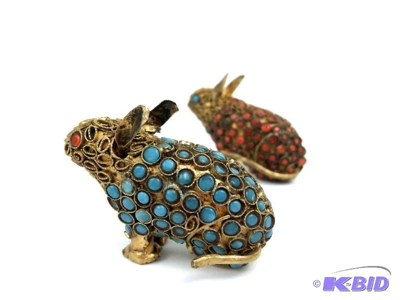 lot 2 image: Lot of 2 RARE Antique wire work Persian Enameled Cloisonn  mice Circa 1850s