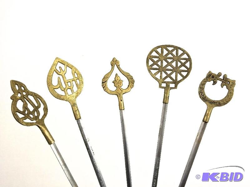 lot 3 image: Lot of 5 vintage exotic shish kabob skewers brass from persia