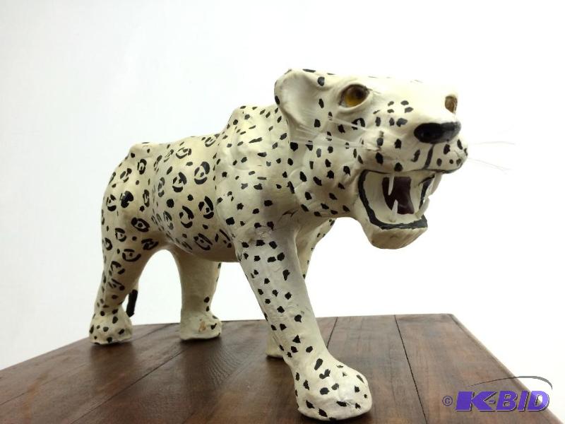 lot 32 image: Vintage Large Leather TigerLeopard  Exotic Hand Tooled and Painted