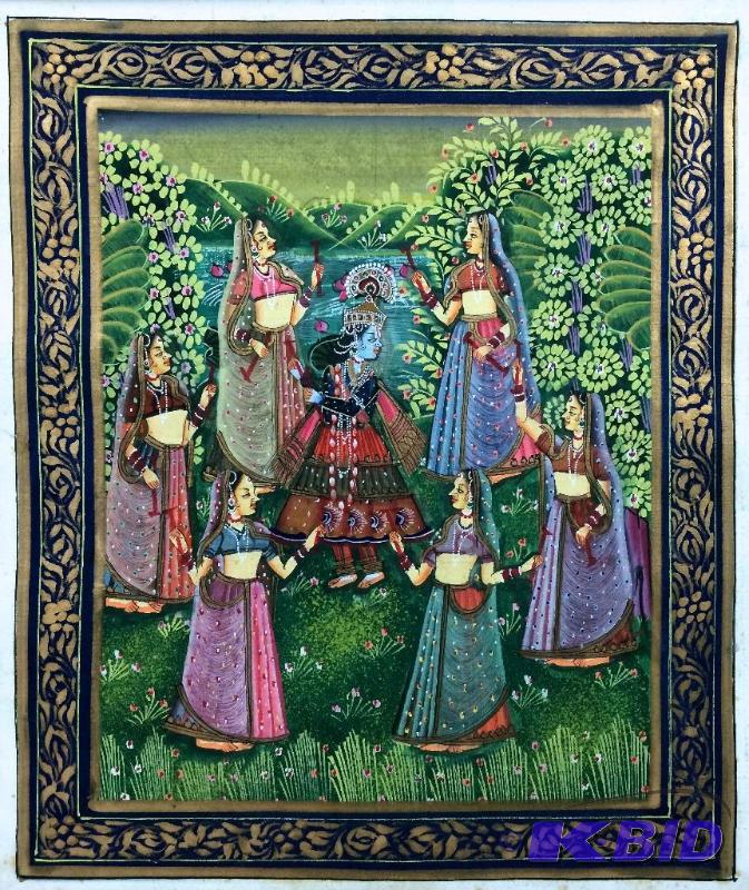 lot 4 image: Krishna  Original Silk Painting