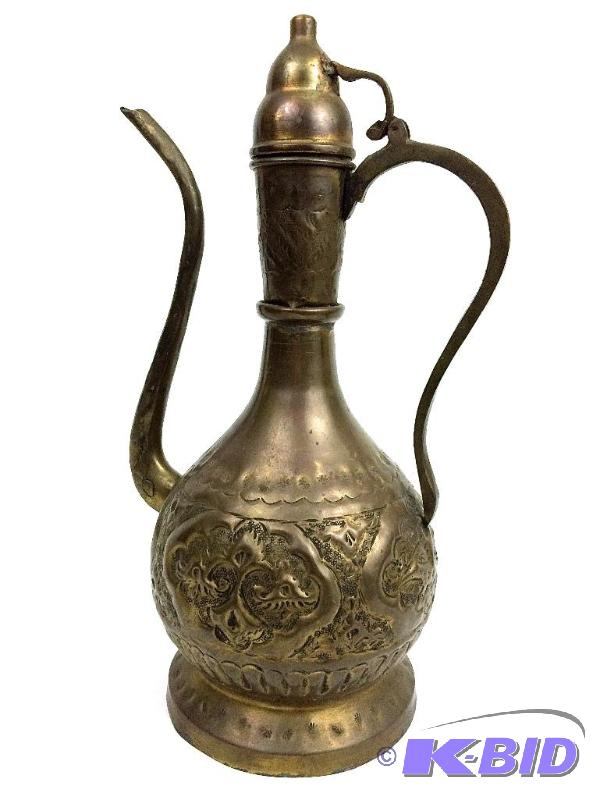 lot 5 image: Very Large Turkish Antique Brass over Copper tea pot