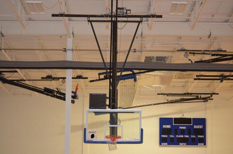 lot 5 image: Spalding ceiling mounted retractable basketba...