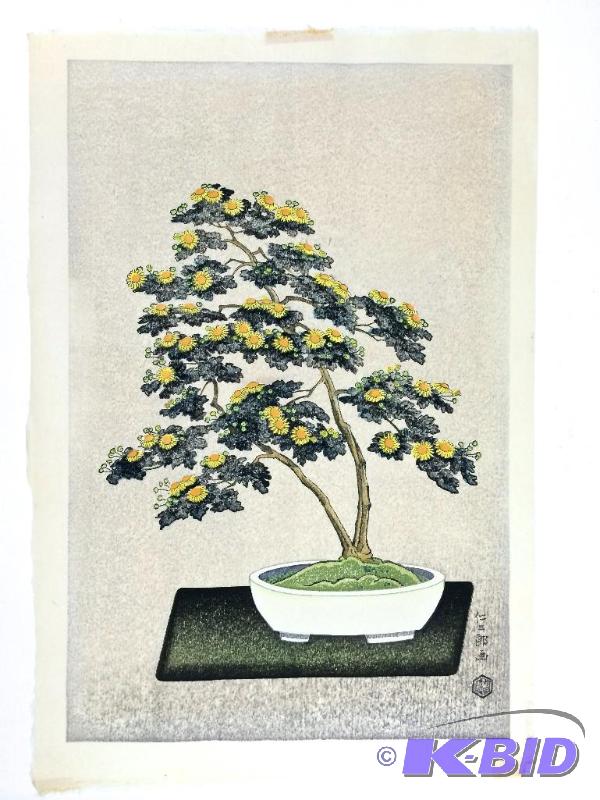 Ito, Nisaburo -ban sized original wood block Potted Chrysanthemum