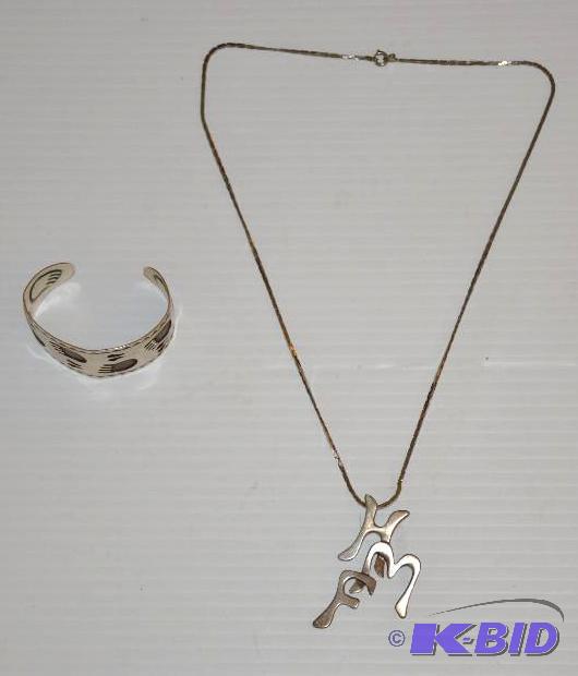lot 134 image: Heavy sterling silver bracelet, sterling silv...