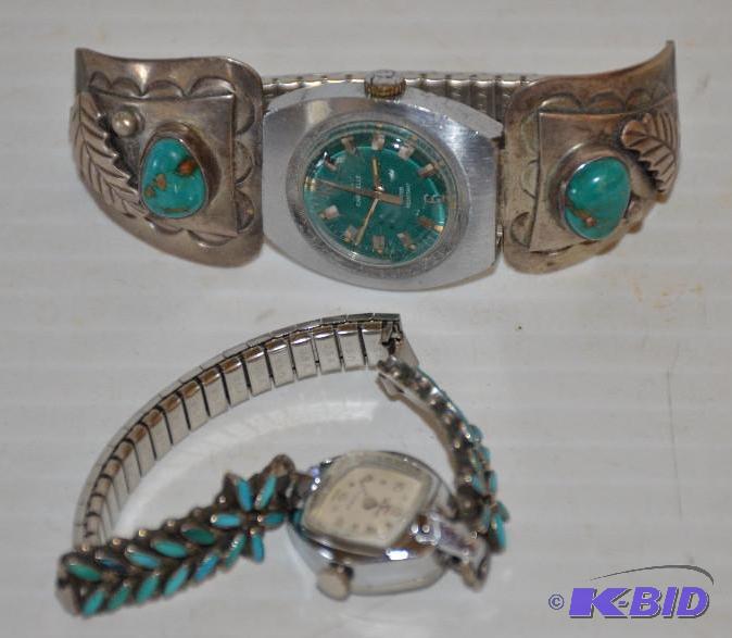 lot 136 image: Turquoise bracelet & watch. Maybe silver,...