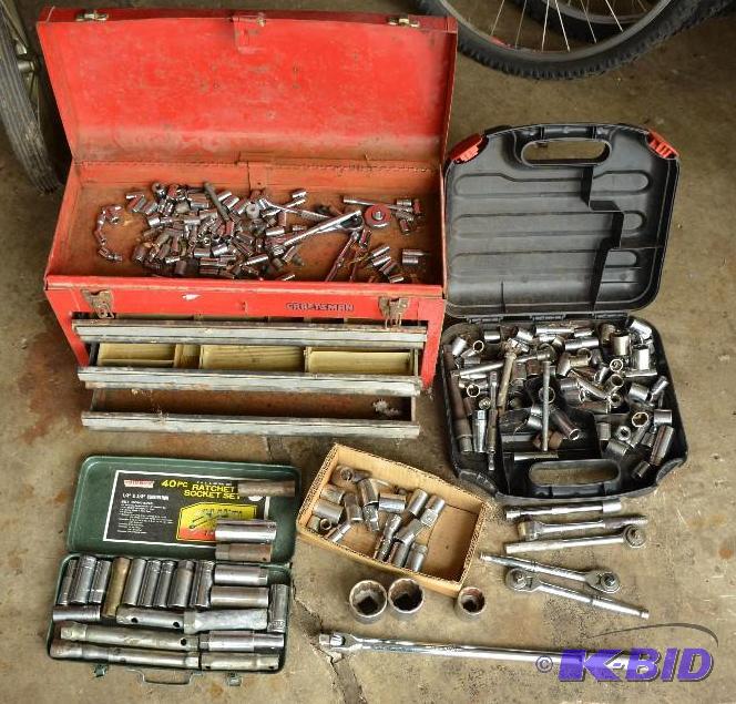 lot 158 image: large set of sockets with tool box...