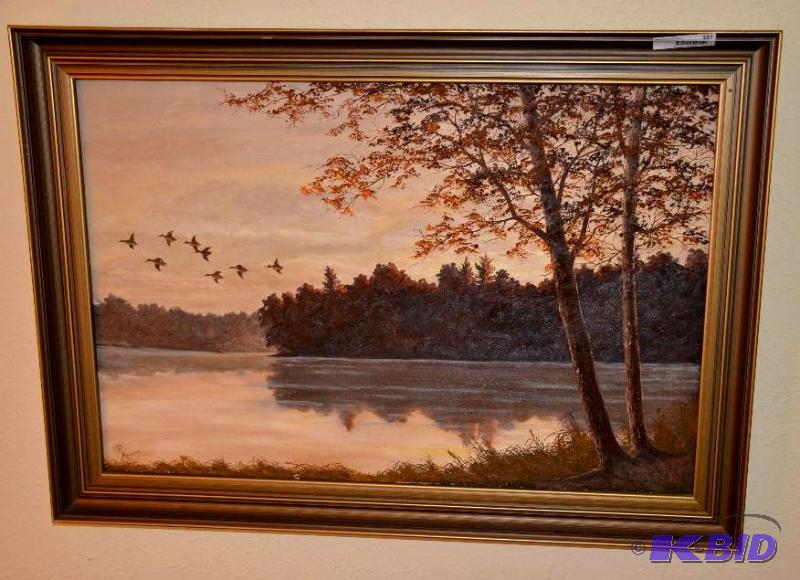 lot 182 image: Autumn scene oil painting by R. Ambourn 24x34...