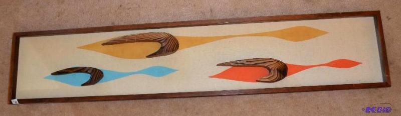 lot 187 image: Retro wood framed art picture 60x12"...