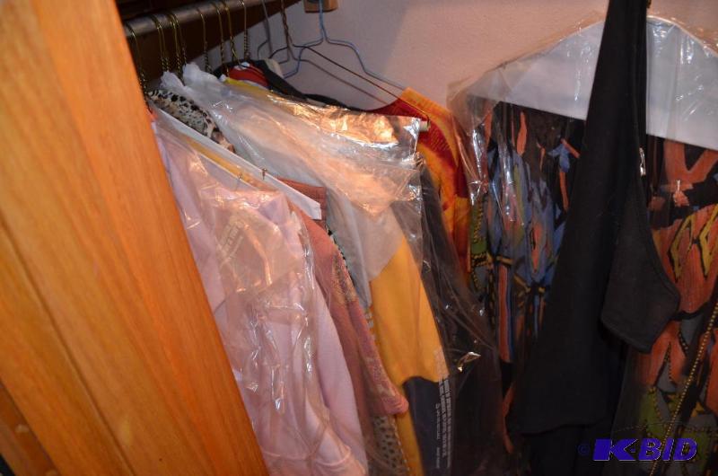 lot 195 image: Closet of womens clothing - shoes, skirts, b...