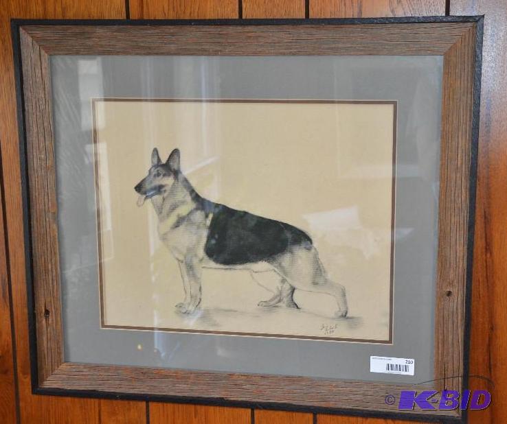 lot 210 image: Framed original German Shepherd by Lori Arlan...