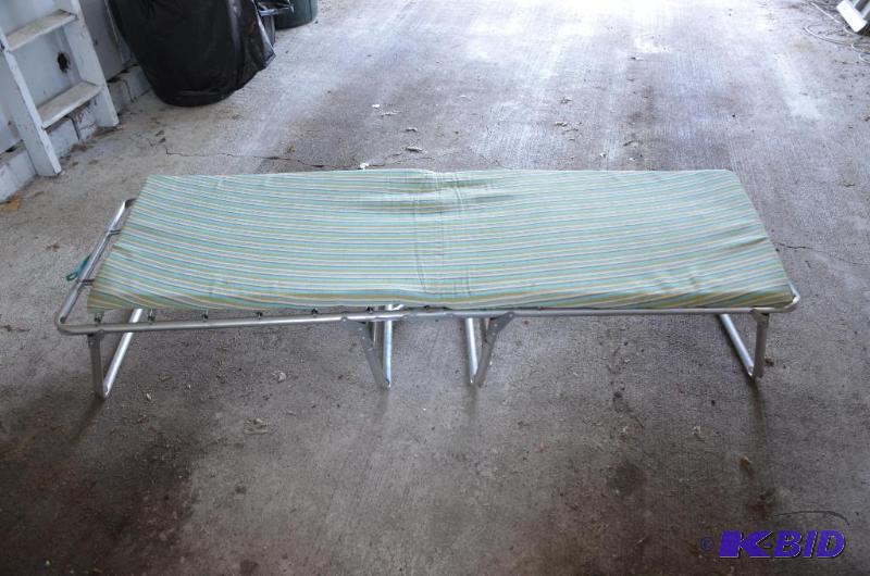 lot 218 image: vintage camping cot made by Prest - Wheel Inc...