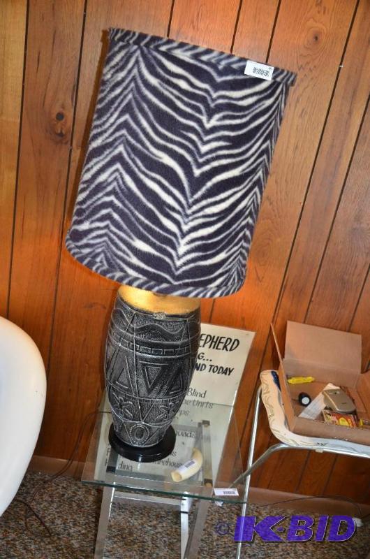 lot 46 image: Deco lamp with tiger fur looking shade 40&quo...