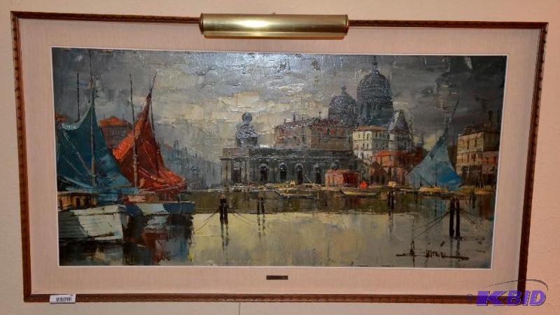 lot 59 image: V. Zaini framed oil painting of Venice 30x54&...