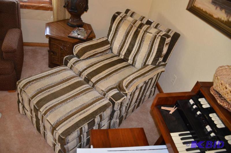 lot 65 image: Stripped Stuffed chair with ottoman for relax...