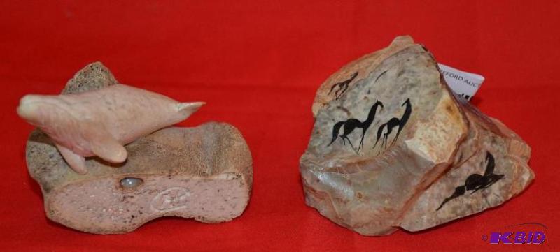 lot 78 image: Hand carved & painted bones from Alaska 4...