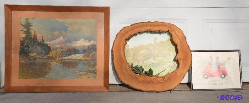 lot 45 image: three vintage framed art 19x21, 11x14, 27x23 ...
