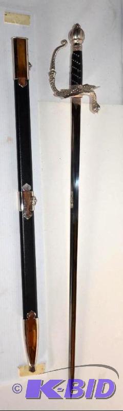 lot 7 image: Black & Silver sword with scabbard 40&quo...