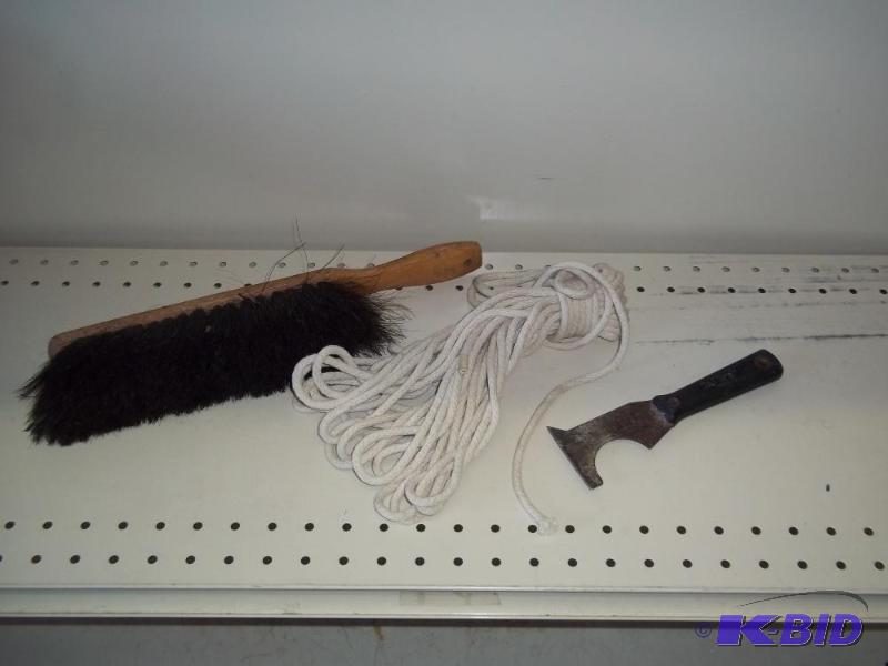 Dusting brush, paint scraper and rope...