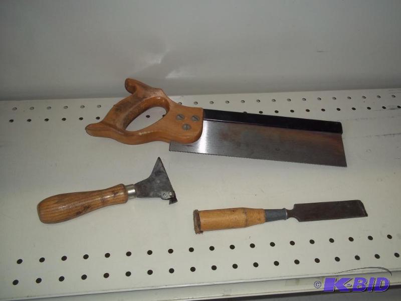 Hand saw, paint scrapper and chisel...