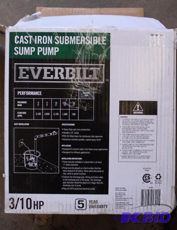 Everbilt Sump pump, tested, Used Customer return