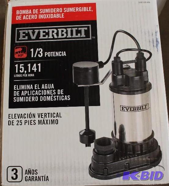 5) Everbilt sump pump, tested, Customer Return