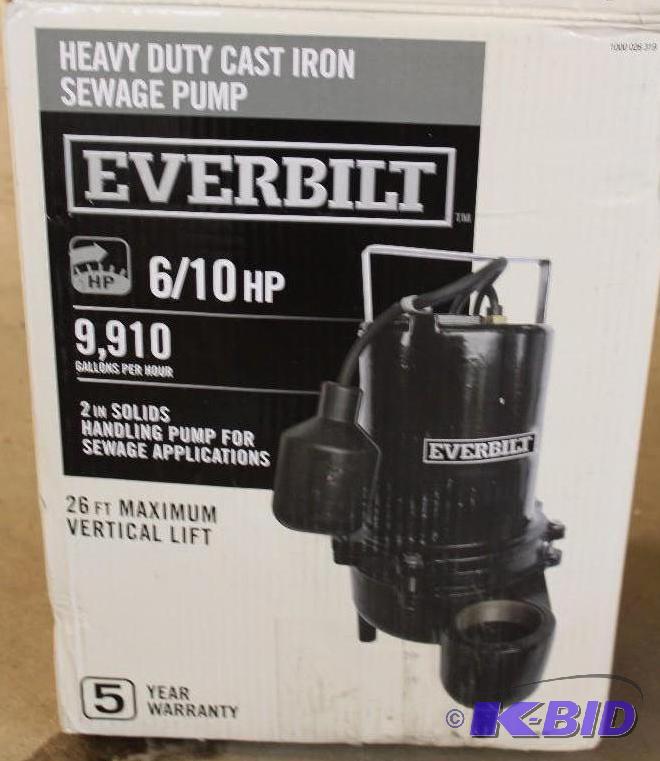 Everbilt HD Sewage Pump, tested, Customer Return