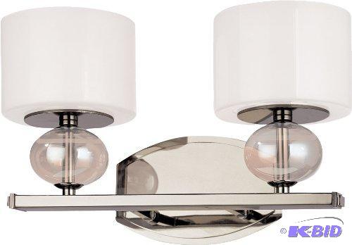 Troy Lighting B2852PN Fizz Collection 2-Light Vanity Fixture, Polished Nickel Finish with Topaz Glass Accents and Gloss White Glass Shades