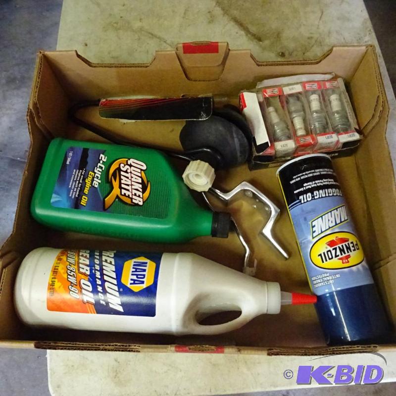 lot 132 image: Spark Plugs andMisc OutBoard Motor Chemicals...