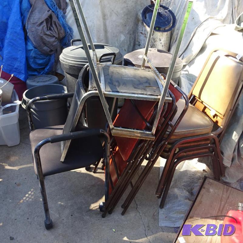 lot 32 image: 8 Chairs on Wheels, 3 Are Folding, 3 are Stac...