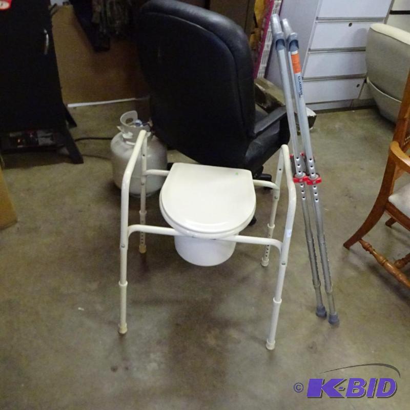 lot 10 image: Comode and Pair of Aluminum Crutches...
