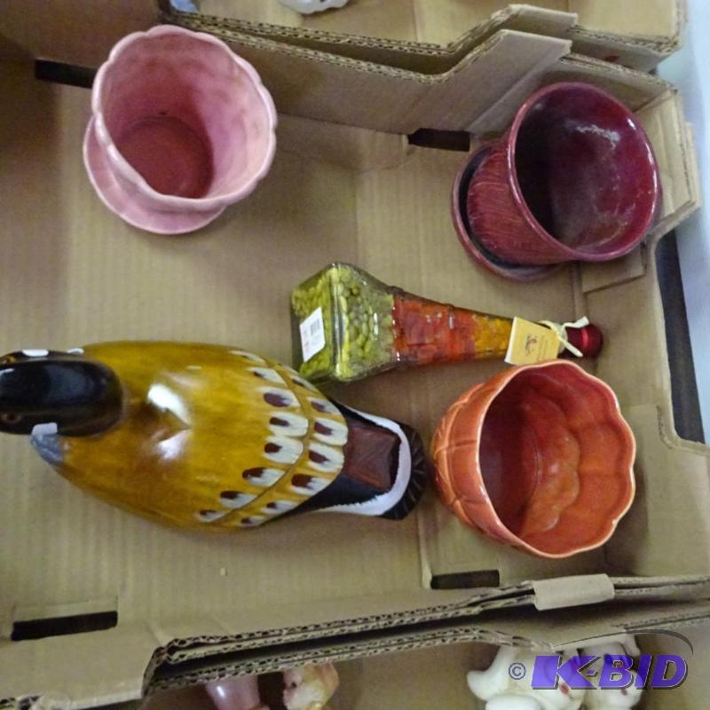 lot 155 image: Carved Duck. 3 Flower Pots...