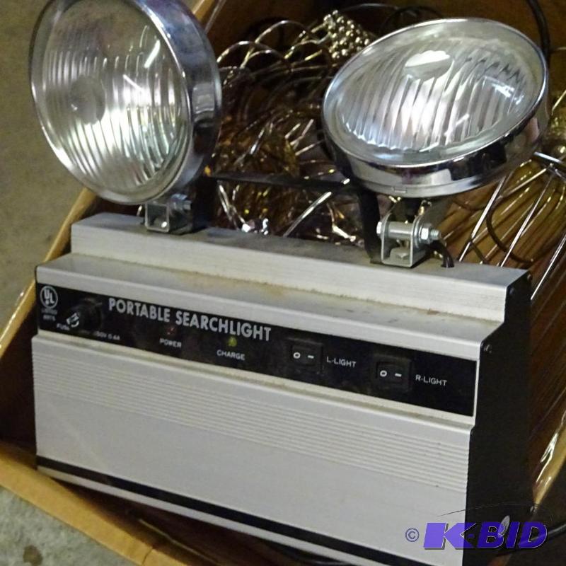 lot 20 image: Portable Search Light. Misc Metal Baskets Can...