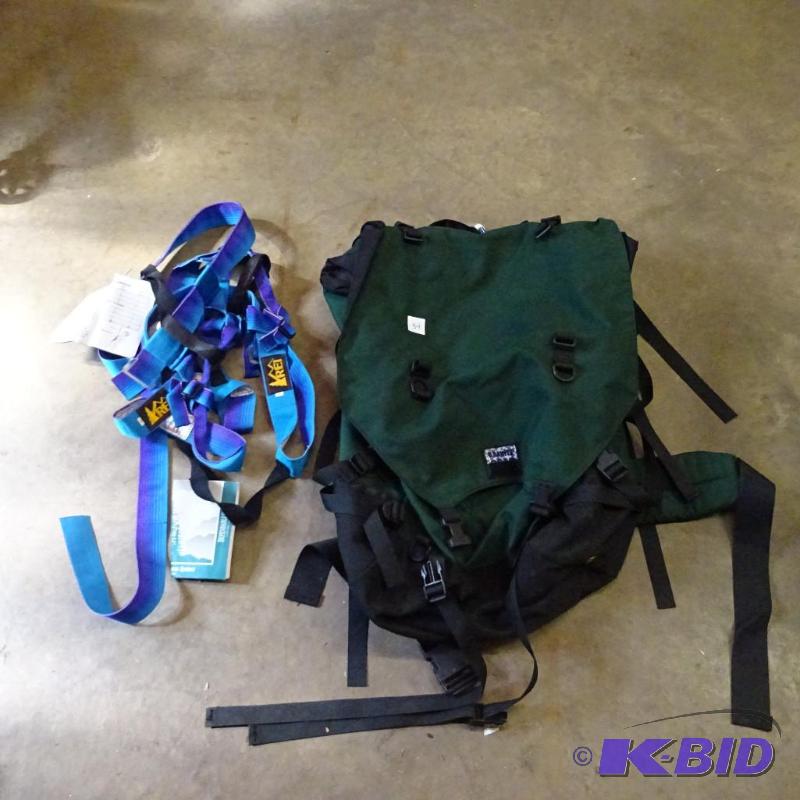 lot 34 image: REI Climbing Harness. Climbers RopeBag...