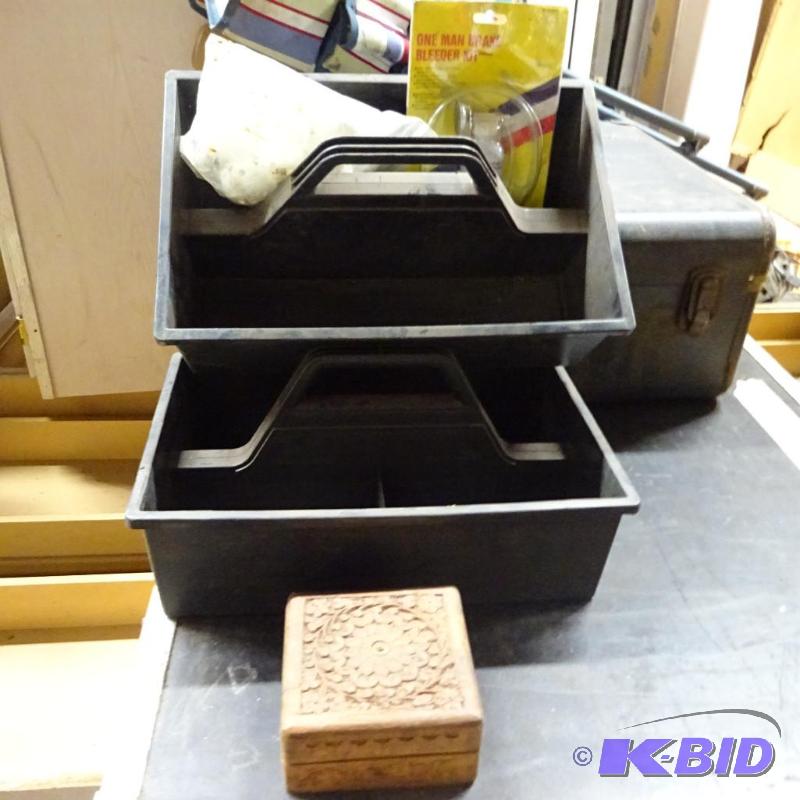 Vintage Wood Box 2 Plastic Totes and MORe...