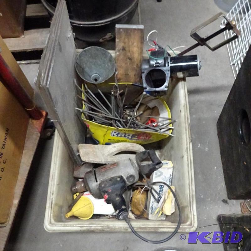 Bin of Misc. 12 Drill, Peg Board Hooks, 2 Bl...