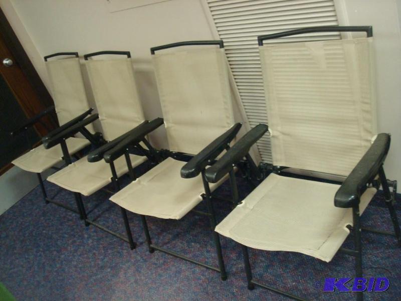 lot 10 image: Set Of 4 Folding Lawn Chairs. Have Some Wear....