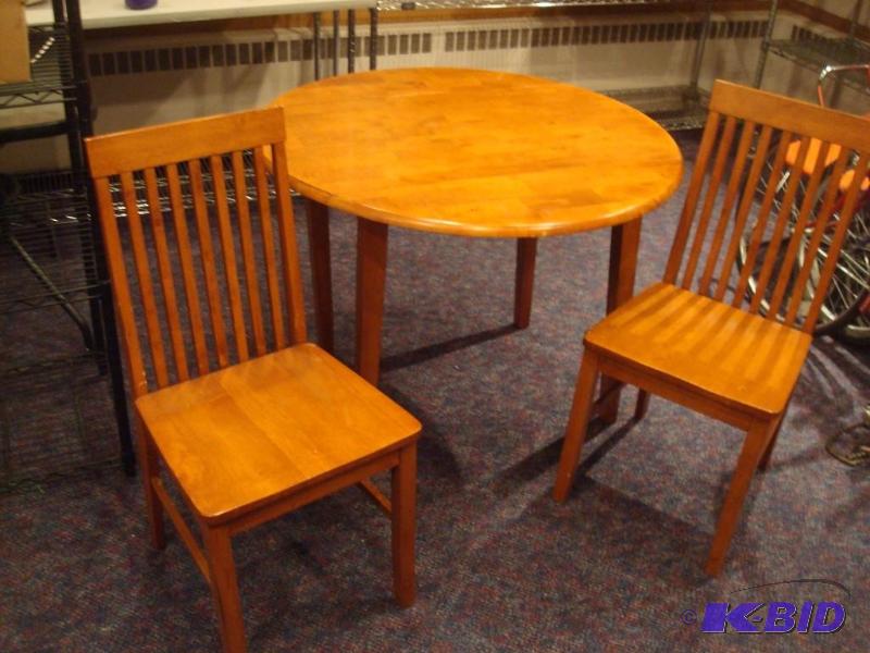 lot 16 image: Small Wood Table And Chair. One Chair Has Cra...