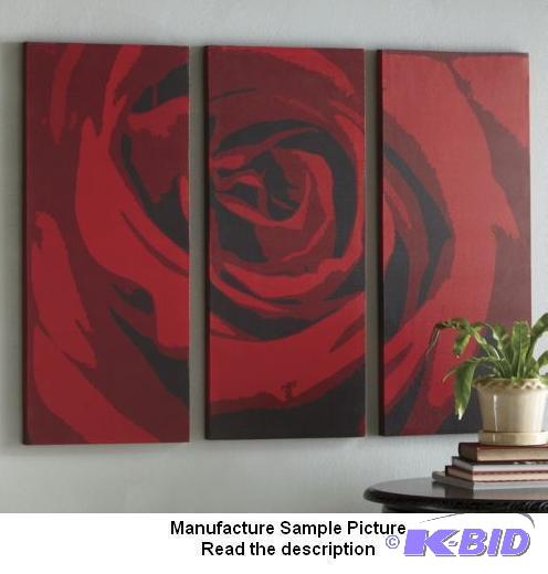 lot 65 image: Three Piece Red Rose Wall Art - Screen-printe...