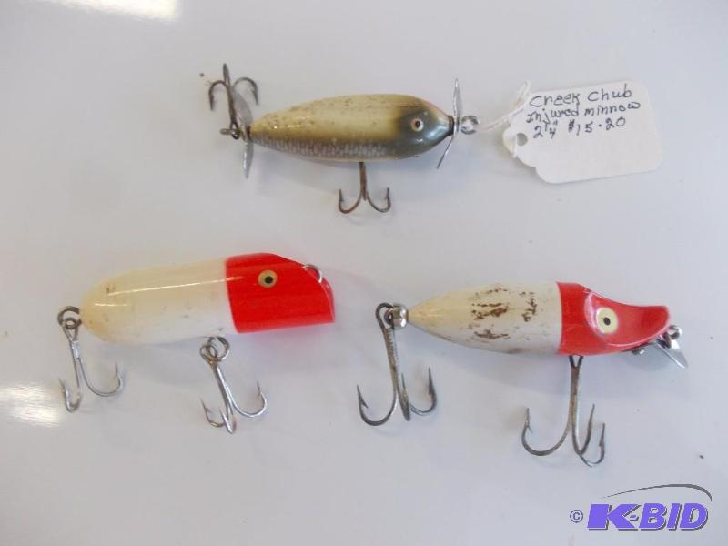 lot 164 image: 3 Lures Creek Chubb Injured Minnow, Heddon&n...