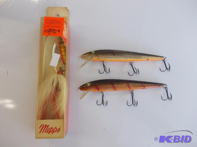 lot 176 image: 3 Lures Mepps Giant Killer, 2 Smithwick Rogu...